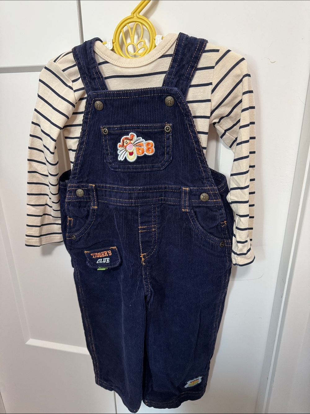 Disney Navy Corduroy Overalls with Striped Top